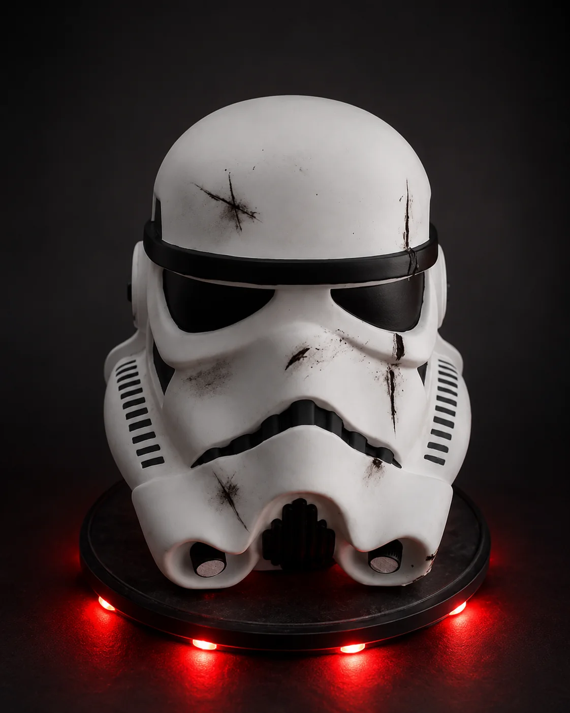Casco de gran formato impreso en 3D, con base iluminada